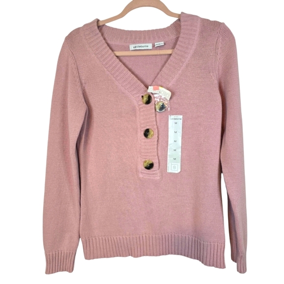 Claiborne Sweaters - Claiborne Pink V-Neck Sweater Textured Knit